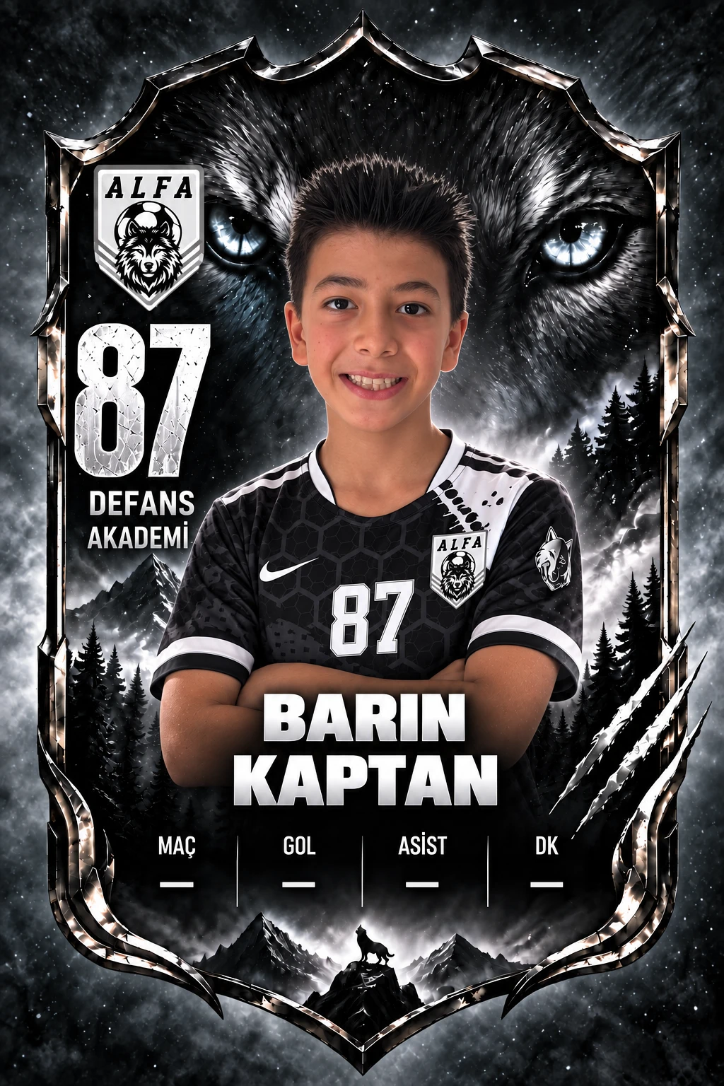 Barın Kaptan’ın güncel kurt temalı Alfa Spor oyuncu kartı
